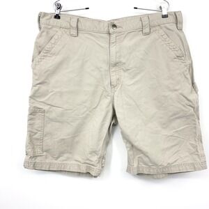 Carhartt Men Size 38 x 10 Shorts Khaki Brown Cargo Pocket Cotton Long